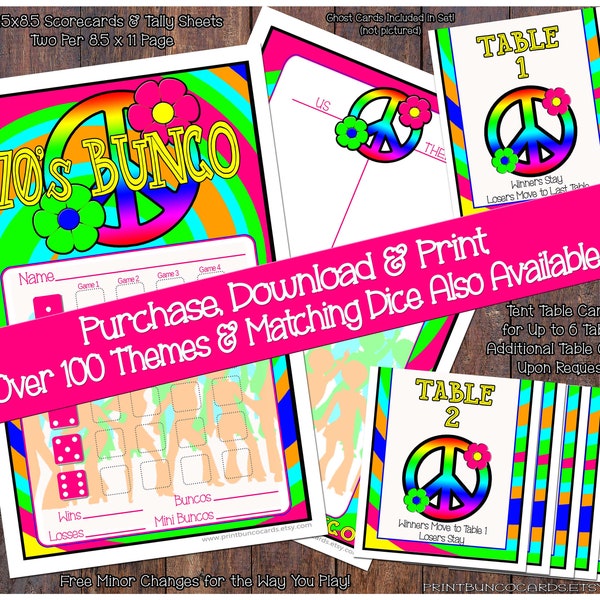 Printable 70's Themed Bunco Cards Bunko Scorecards Score Sheets Instant Download Free Minor Changes Disco
