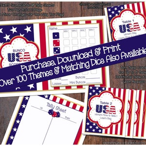 Printable Bunco USA Patriotic Custom Cards Bunko Scorecards Score Sheets Instant Download