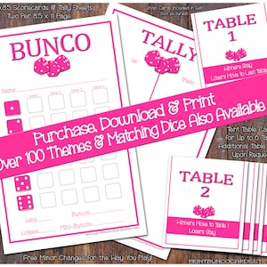Preiswert Hot Pink druckbare Bunco Set-Komplettes Bunco Set-Bunco Karte, Bunco Tally Sheet, Bunco Tischkarten (Bunko)