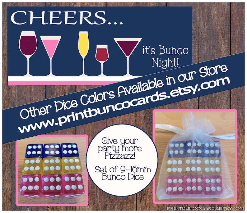 Colorful Dice Set of 9 Dice Bunko 16mm for Your Themed Bunco Party FREE