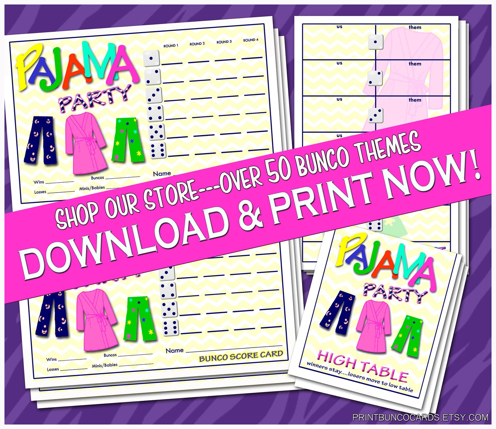 Printable Pajama Party Bunco Cards Bunko Scorecards Score | Etsy