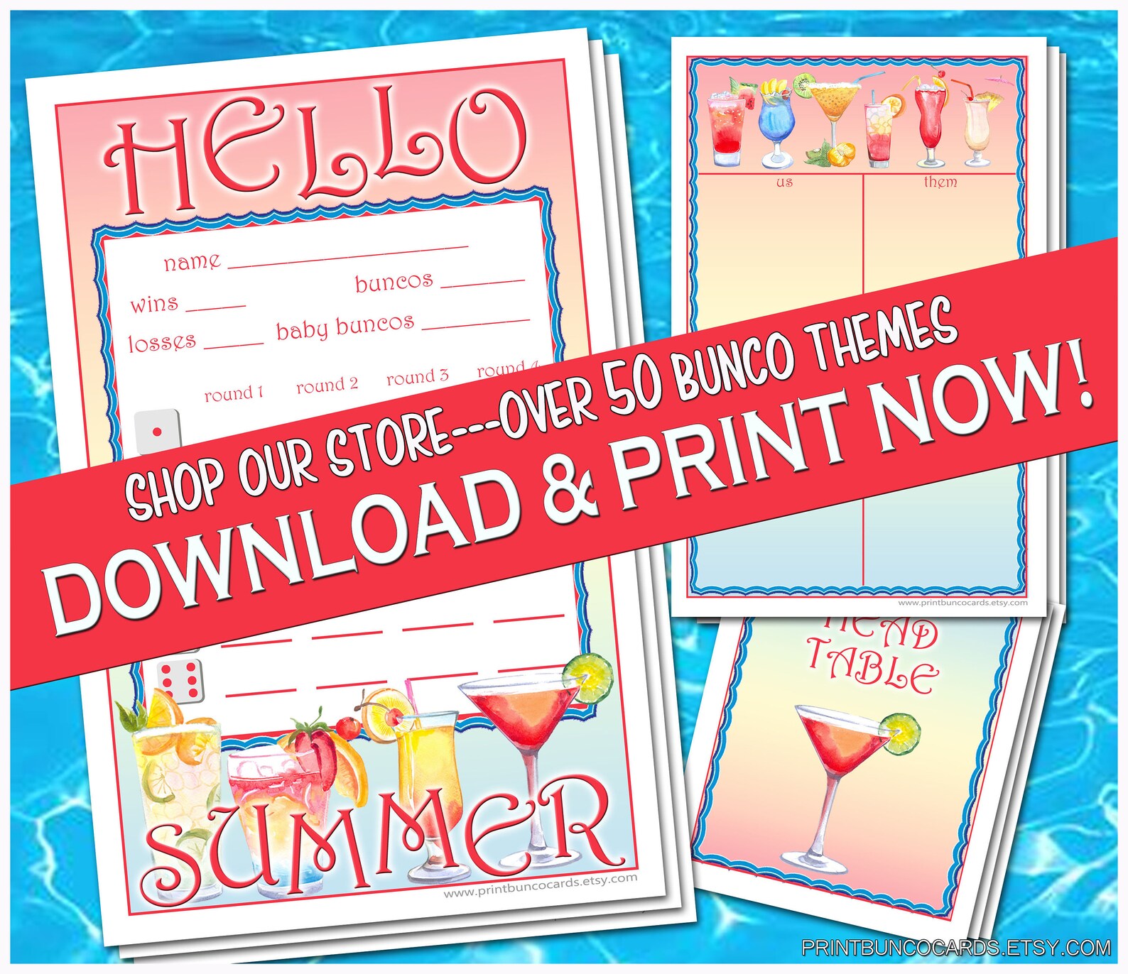 Printable Bunco Cards HELLO SUMMER Bunko Scorecards Score Bild 0.