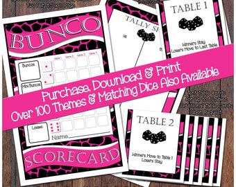 Printable Pink Black Bunco Party Cards Bunko Scorecards Tally Sheet Instant Download