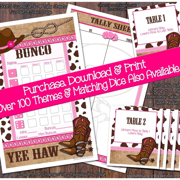 Printable Western Cowgirl Bunco Set-Complete Bunco Set-Bunco Card, Bunco Tally Sheet, Bunco Table Cards (Bunko)