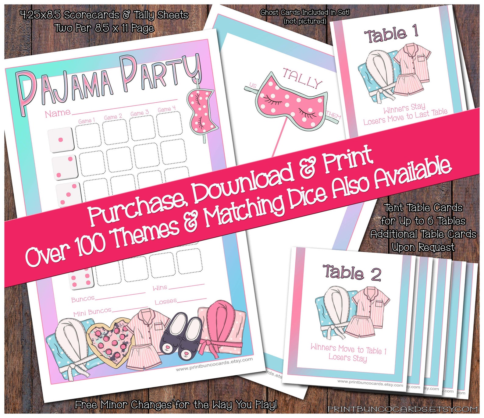 Printable Pajama Party Bunco Cards Bunko Scorecards (Instant Download ...