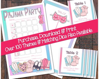 Printable Pajama Party Bunco Cards Bunko Scorecards Score Sheets Instant Download