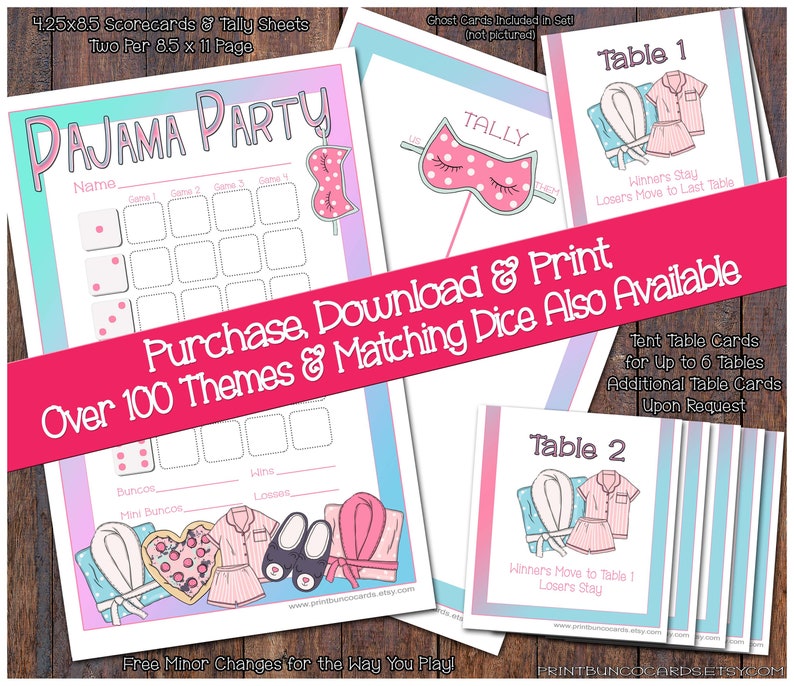 Printable Pajama Party Bunco Cards Bunko Scorecards Score - Etsy