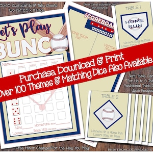 Stampabile Baseball Bunco Cards World Series Bunko Scorecard Fogli di punteggio Download istantaneo Modifiche minori gratuite