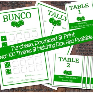 Waardegeprijsde groene afdrukbare Bunco Set-Complete Bunco Set-Bunco Card, Bunco-telblad, Bunco-tafelkaarten (Bunko)