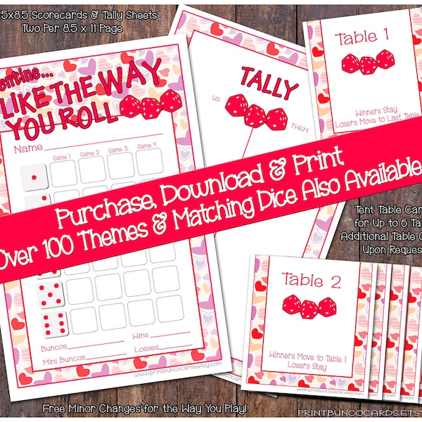 Bunco Printables-Valentine.....I Like the Way you Roll! Bunko Scorecards Tally Free Minor Changes Hearts