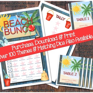 Beach Bunco Printable Scorecards Tally Sheets Bunko set Summer Theme Free Minor Changes Dice Game