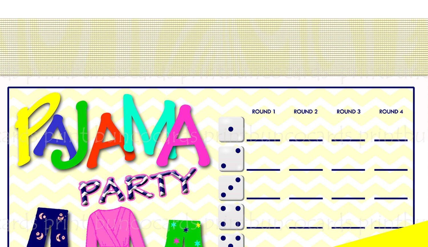 Printable Pajama Party Bunco Cards Bunko Scorecards Score | Etsy