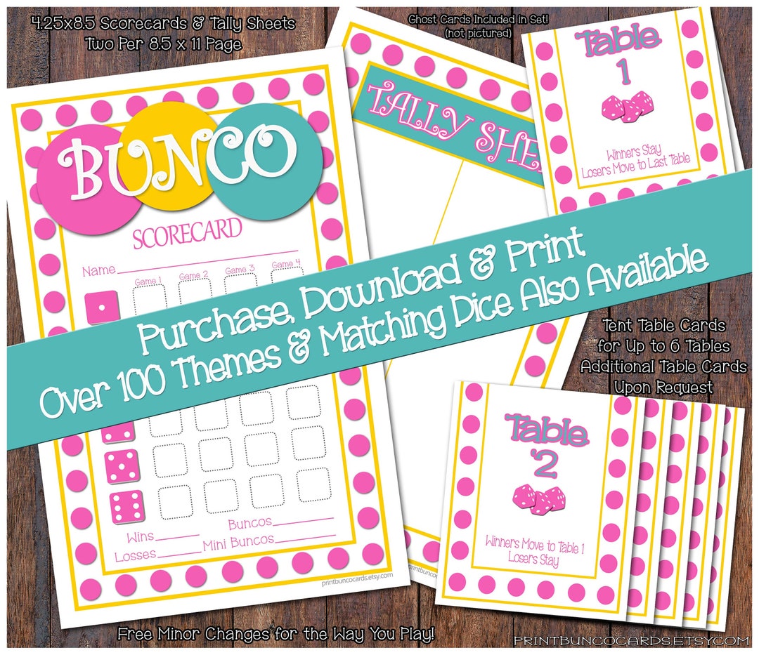 Printable Bunco Cards Bunko Scorecards Score Sheets Instant Download ...