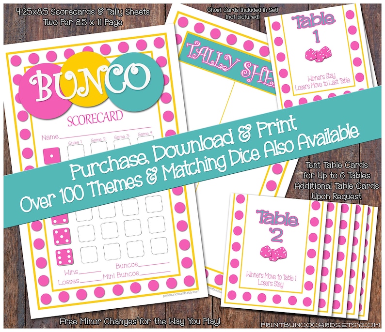 Printable Bunco Cards Bunko Scorecards Score Sheets Instant Download ...