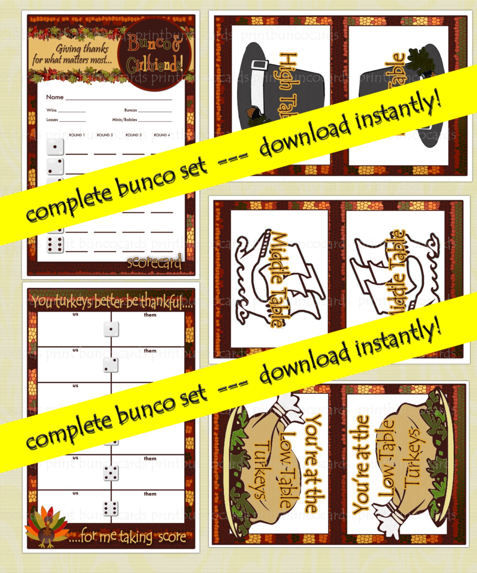 Printable Thanksgiving Fall Bunco Cards Bunko Printables Download ...