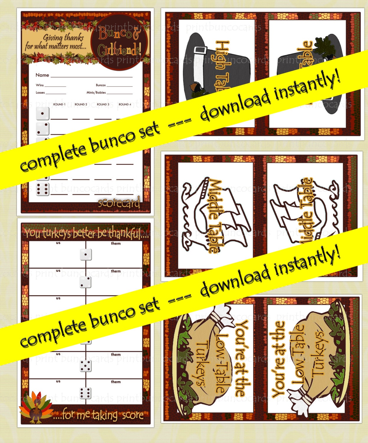 Printable Thanksgiving Fall Bunco Cards Bunko Printables Download ...