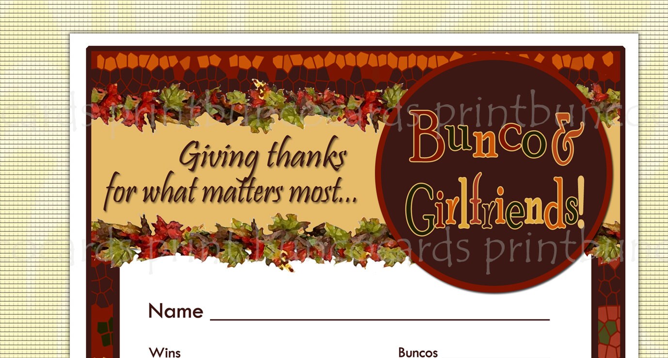 Printable Thanksgiving Fall Bunco Cards Bunko Printables Download ...