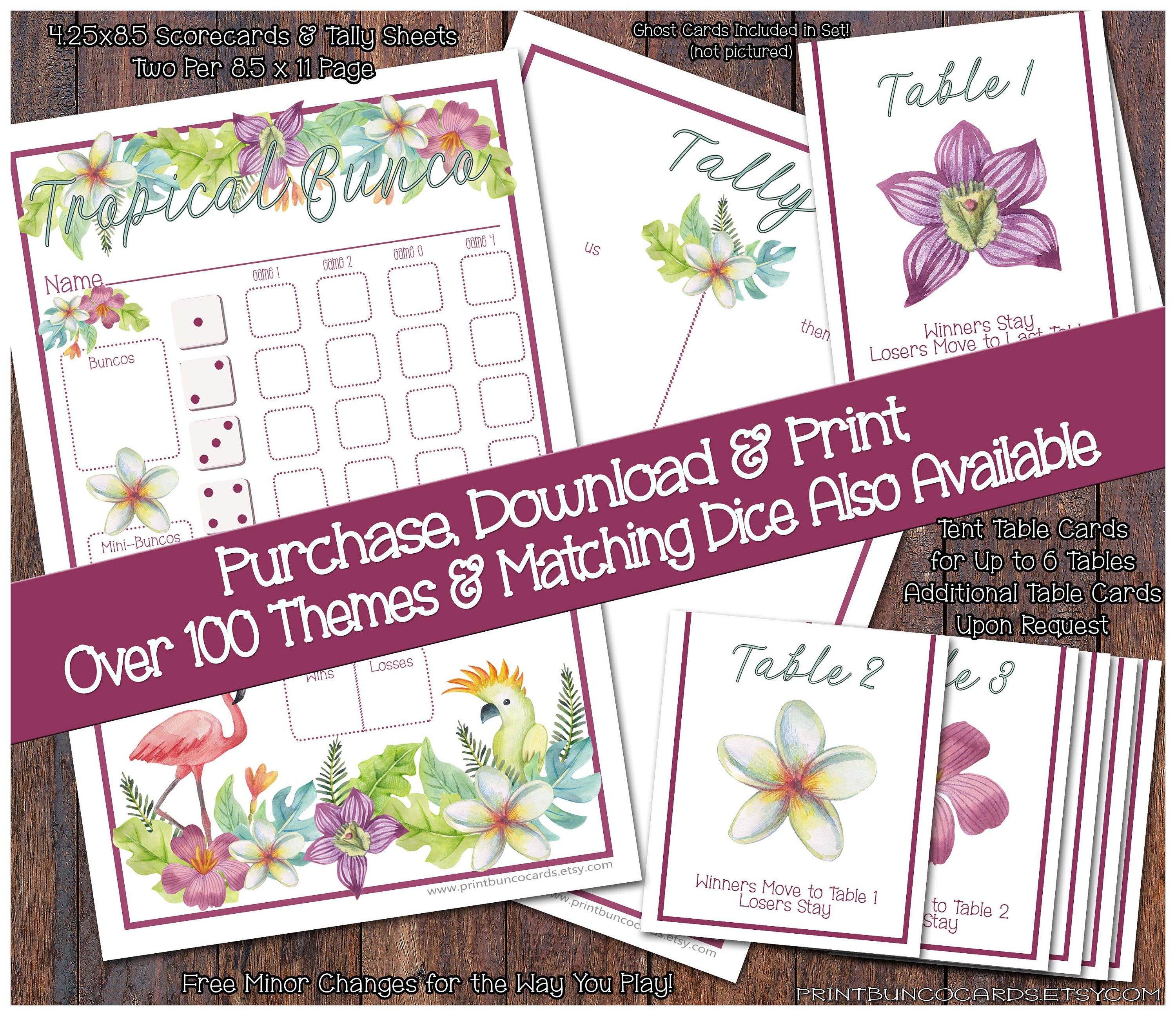 Tropical Printable Bunco Set Bunko Printables Scorecards Tally Sheets ...