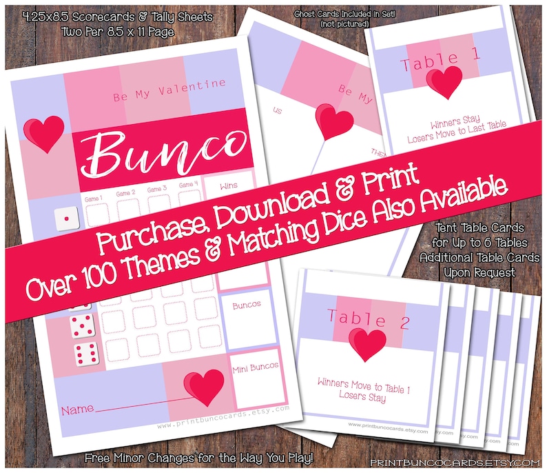 Hearts Be My Valentine Day Printable Bunco Set-complete Bunco Set-bunco ...