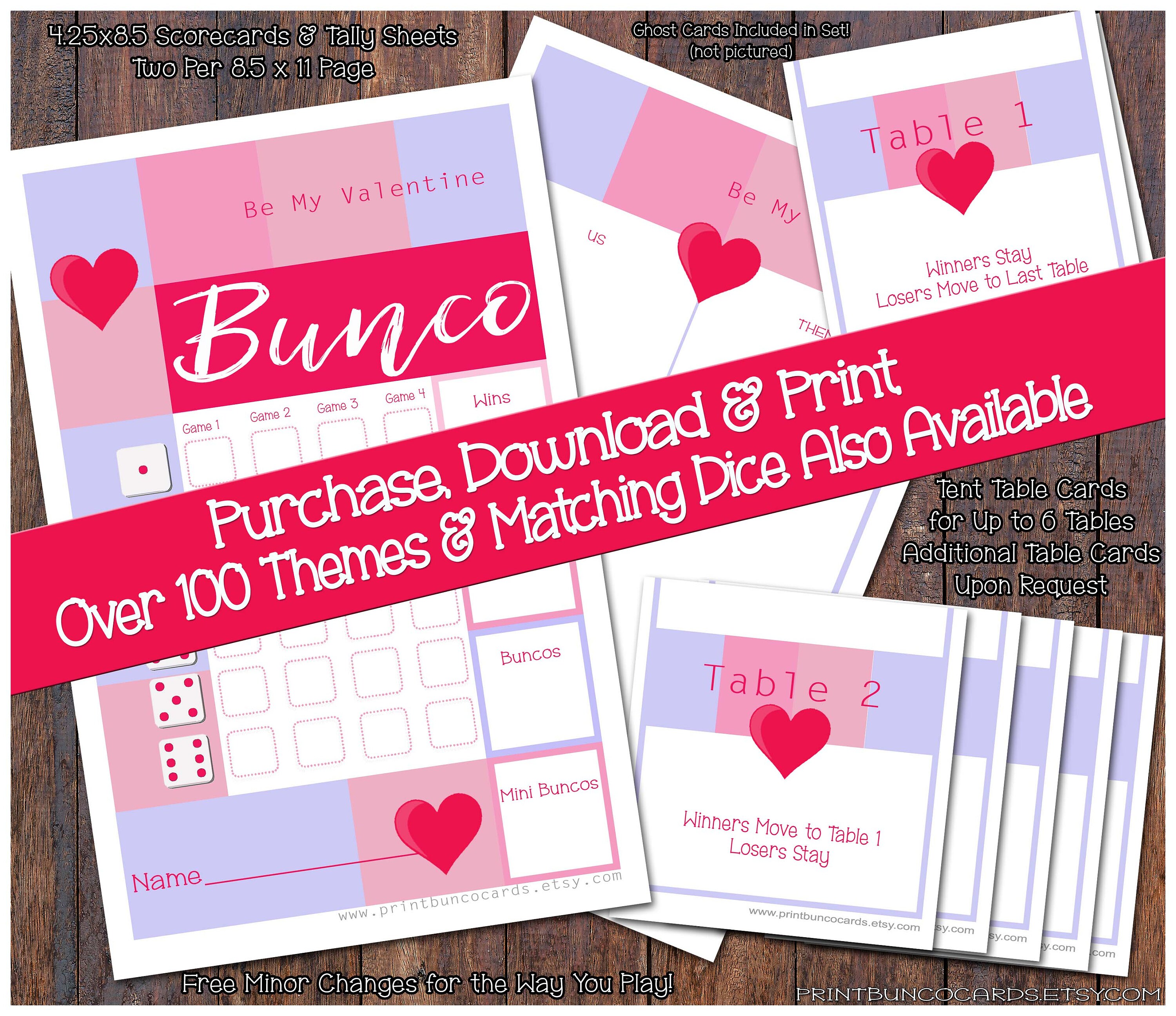 Hearts Be My Valentine Day Printable Bunco Set-complete Bunco Set-bunco ...