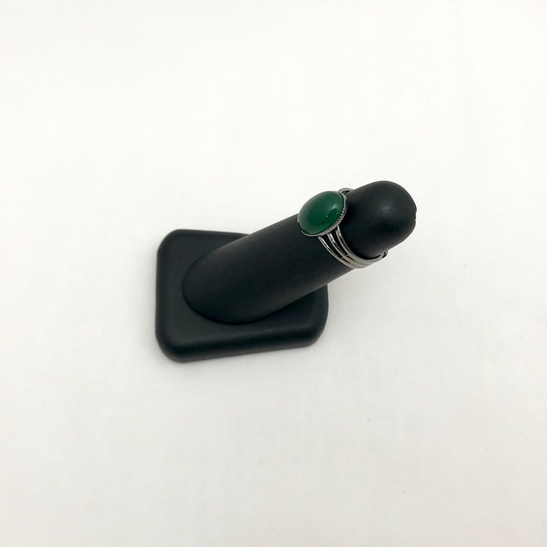 Gunmetal and Green Agate Ring 14x10 Oval Cabochon Adjustable