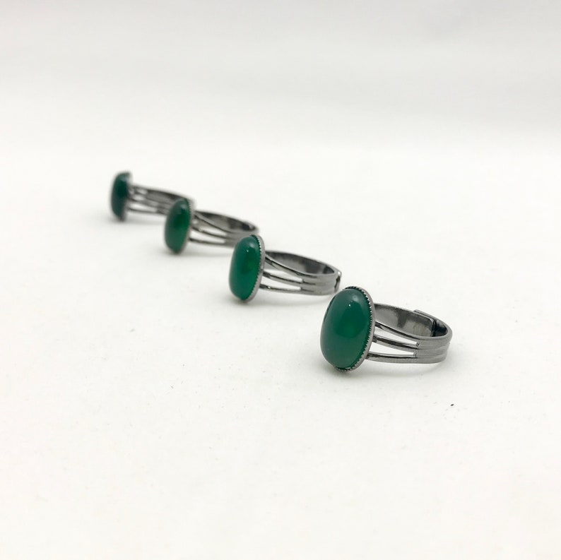 Gunmetal and Green Agate Ring 14x10 Oval Cabochon Adjustable