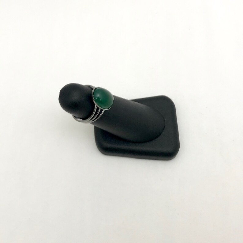 Gunmetal and Green Agate Ring 14x10 Oval Cabochon Adjustable