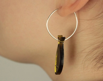 Miniature recycled plastic fish earrings limited edition in bottle green- Designed by Katie Whittaker