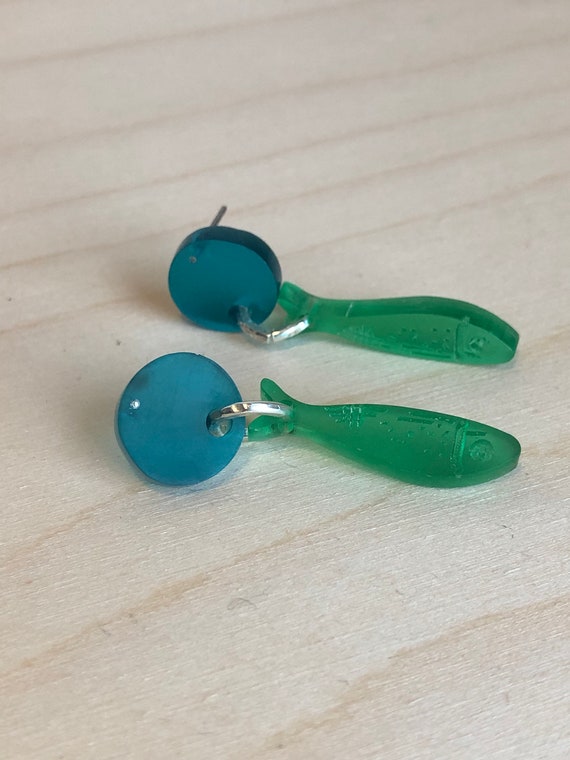 Recycled plastic, limited edition, stud mini fish earrings with surgical steel studs