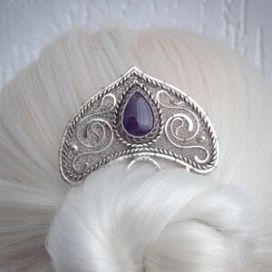 Wire wrapped hair pin for long hair. Hair comb with Amethyst. Hair fork. Haircomb, hairpin. Nickel silver. French pin, bun holder