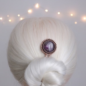 Wirewrapped copper hair fork for long hair. Hair comb with Amethyst. Hair pin. Haircomb, hairpin. Gift for girl friend, gift for sister