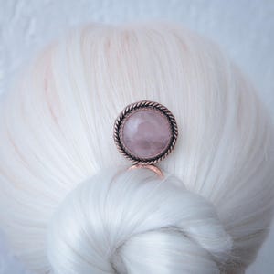 Wirewrapped copper hair fork for long hair. Hair comb with rose quartz. Hair pin. Haircomb, hairpin. Gift for girl friend, gift for sister