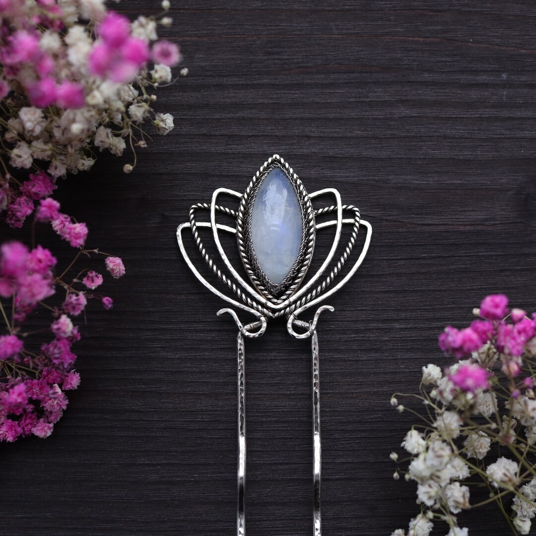 Wire Wrapped Hair Pin for Long Hair. Hair Comb With Moonstone. Hair