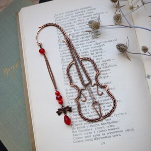Wire wrapped copper bookmark, decorative bookmark. Violin, cello, violoncello, contrabass. Gift for musician, music teacher