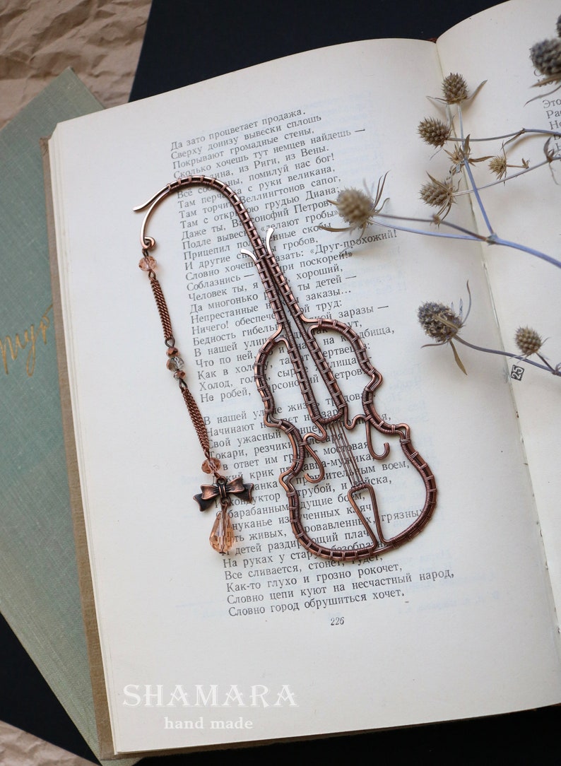 Wire Wrapped Copper Bookmark Decorative Bookmark. Violin Etsy