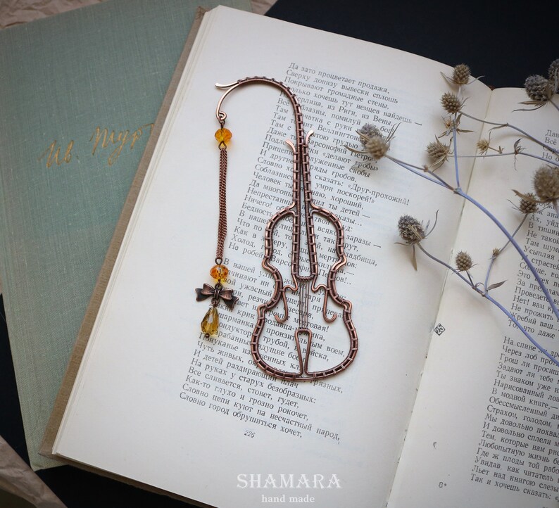 Wire wrapped copper bookmark decorative bookmark. Violin Etsy
