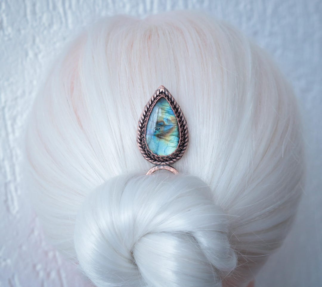 Wire Wrapped Copper Hair Pin: Labradorite Crystal Hair Fork - Etsy