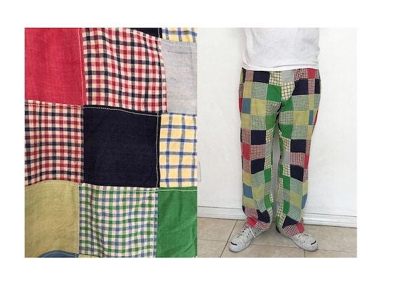 Vintage 33" 70's patchwork plaid trouser pants
