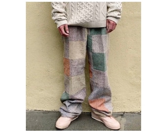 42" Vintage patchwork wool plaid trouser