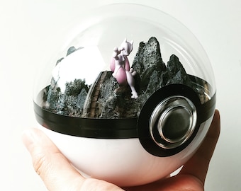 Fan Art MEWTWO (Large 5.5inch) Pokeball Diorama Terrarium