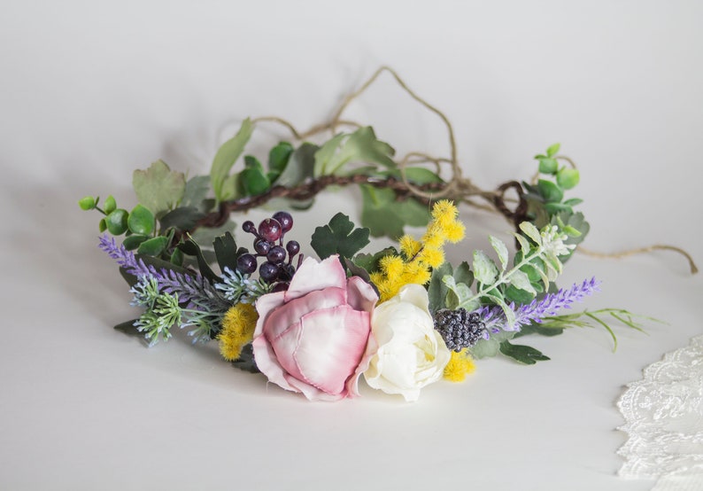 Woodland Wildflower Crown Silk Flower Crown Berries Etsy