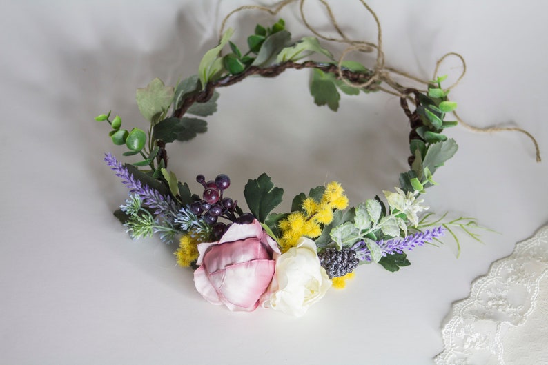 Woodland Wildflower Crown Silk Flower Crown Berries Etsy