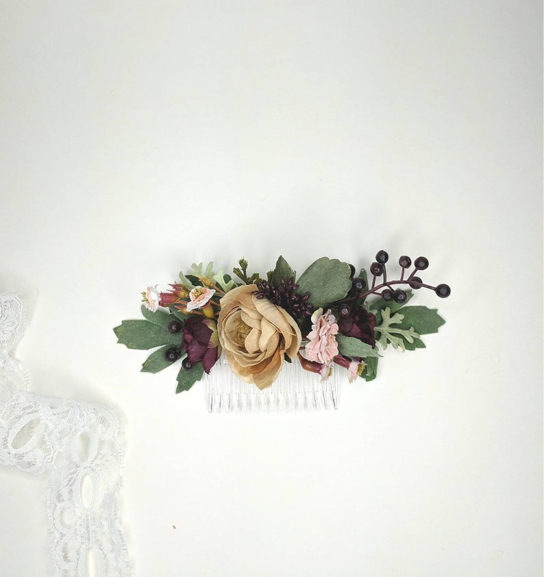 Plum and Beige Flowers Formal Hair Clip| Pink Champagne and Burgundy Silk Flower Comb Wedding Hair Piece Maroon