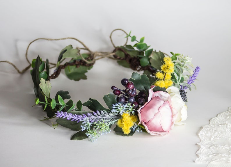 Woodland Wildflower Crown Silk Flower Crown Berries Etsy