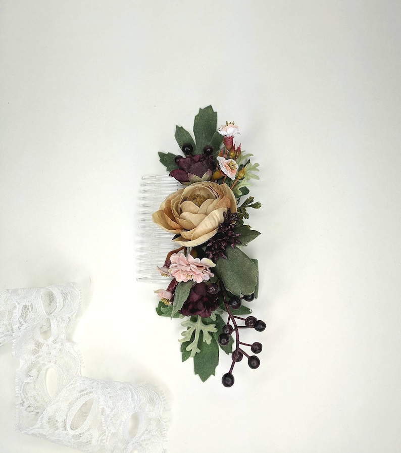 Plum and Beige Flowers Formal Hair Clip| Pink Champagne and Burgundy Silk Flower Comb Wedding Hair Piece Maroon