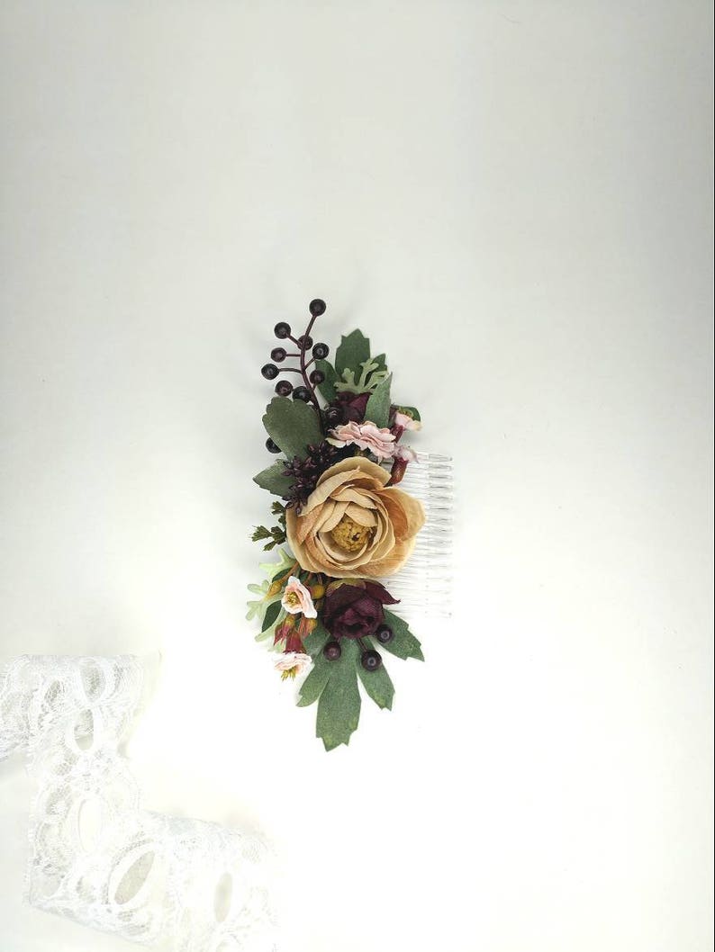 Plum and Beige Flowers Formal Hair Clip| Pink Champagne and Burgundy Silk Flower Comb Wedding Hair Piece Maroon