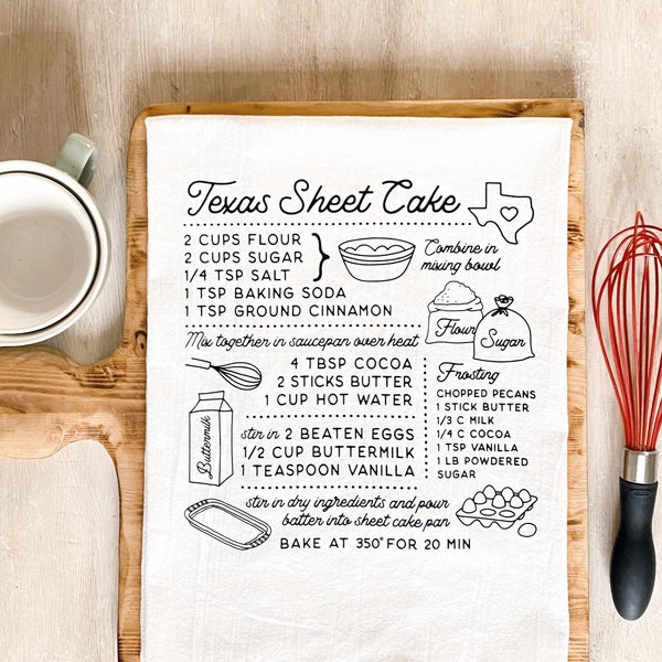 Texas Sheet Cake Recipe Flour Sack Kitchen Towel