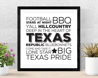 Texas Words Wall Art - Creación de archivos digitales