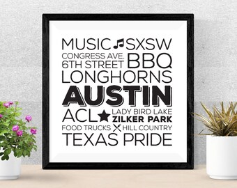 Austin Texas Words Wall Art - Crafting Digital Files