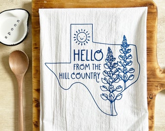 Texas Hill Country Hello Bluebonnet Tea Towel